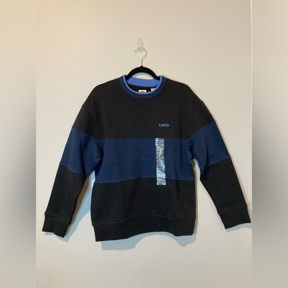 Levi's Men's Small Crewneck Fleece Pullover Non-Stretch Sweatshirt Blue Black